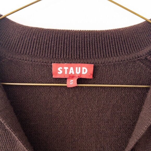 Staud Crown Polo Maxi Dress Wool Blend $275 with Stretch in Brown, Size Small - Picture 6 of 11